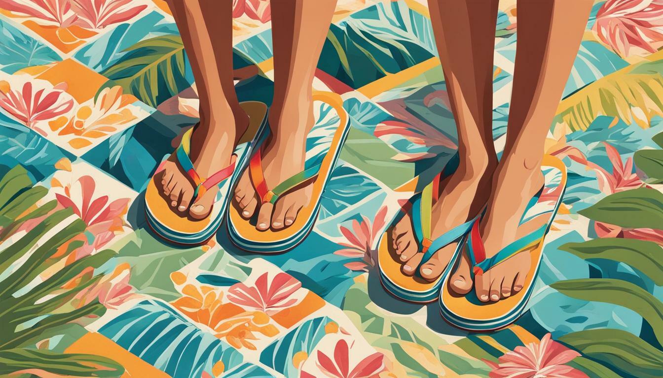 Flip-flops with printed patterns vs. Marled slippers