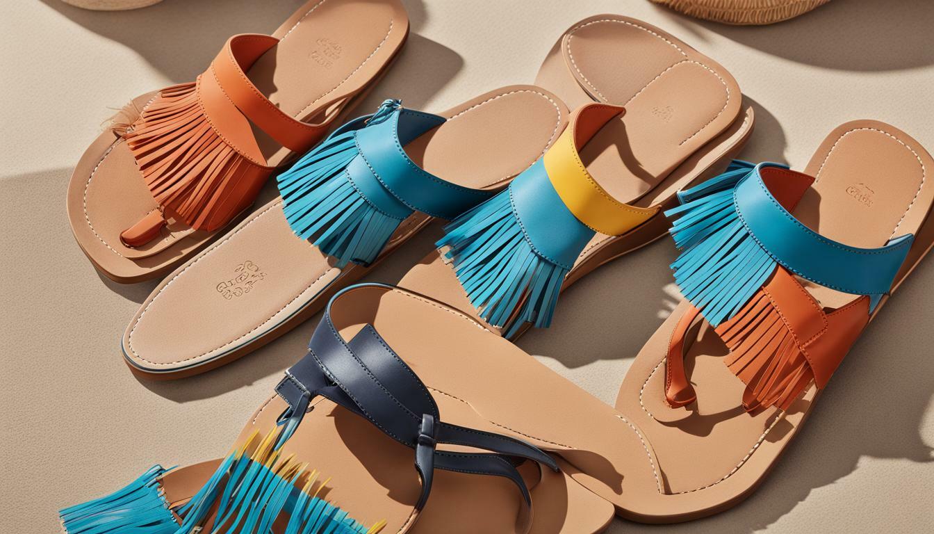 Slide sandals with fringed details vs. Flip-flops with fringed details