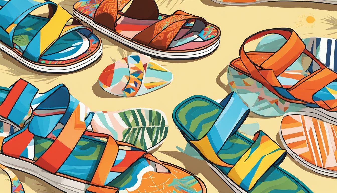 Slide sandals with geometric patterns vs. Flip-flops with geometric patterns