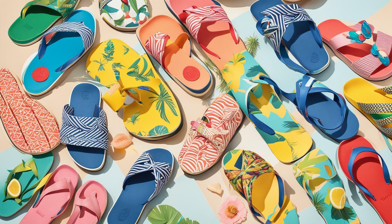 Slide sandals with prints vs. Flip-flops with prints