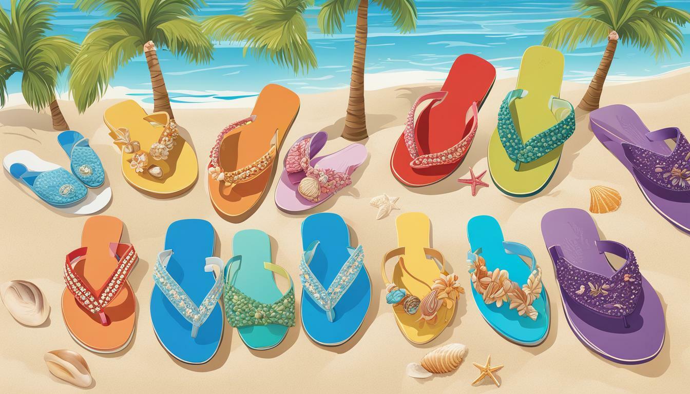 Slide sandals with seashell accents vs. Flip-flops with seashell accents: The Beach Footwear Showdown