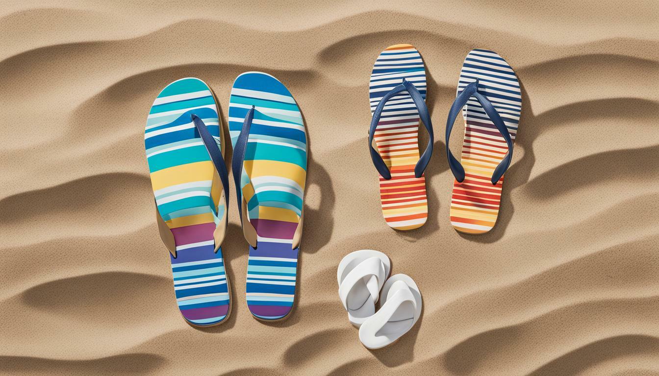 Slide sandals with striped designs vs. Flip-flops with striped designs