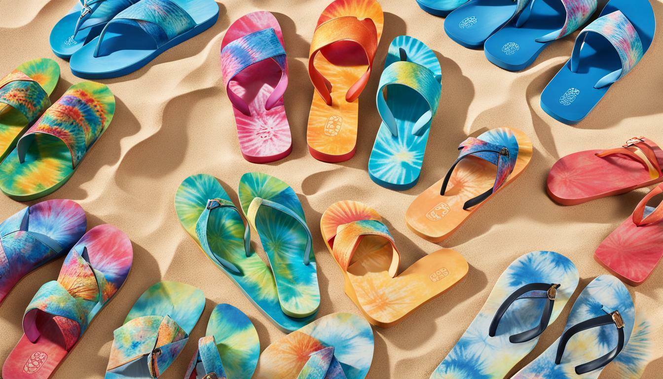 Slide sandals with tie-dye designs vs. Flip-flops with tie-dye designs